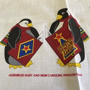 Concord Fabric Panel Penguin Christmas Carol Cut Sew Stuffed Animal Bird Vintage